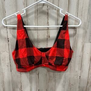 MeUndies FeelFree Longline Bralette in a red and black buffalo plaid Modal XL